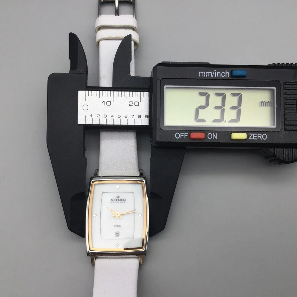 Grenen Denmark Watch Women 23mm Steel Case White Leather Strap Date New Battery